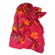 Pañuelo 100% seda Jaipur ,90 x90 cms,diseño hojas,tonos rojos